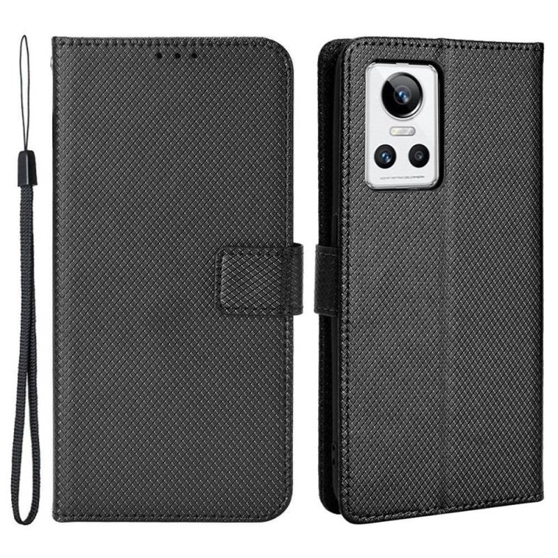 Capa Flip Para Realme GT Neo 3 De Cordão Strappy Textura Diamante