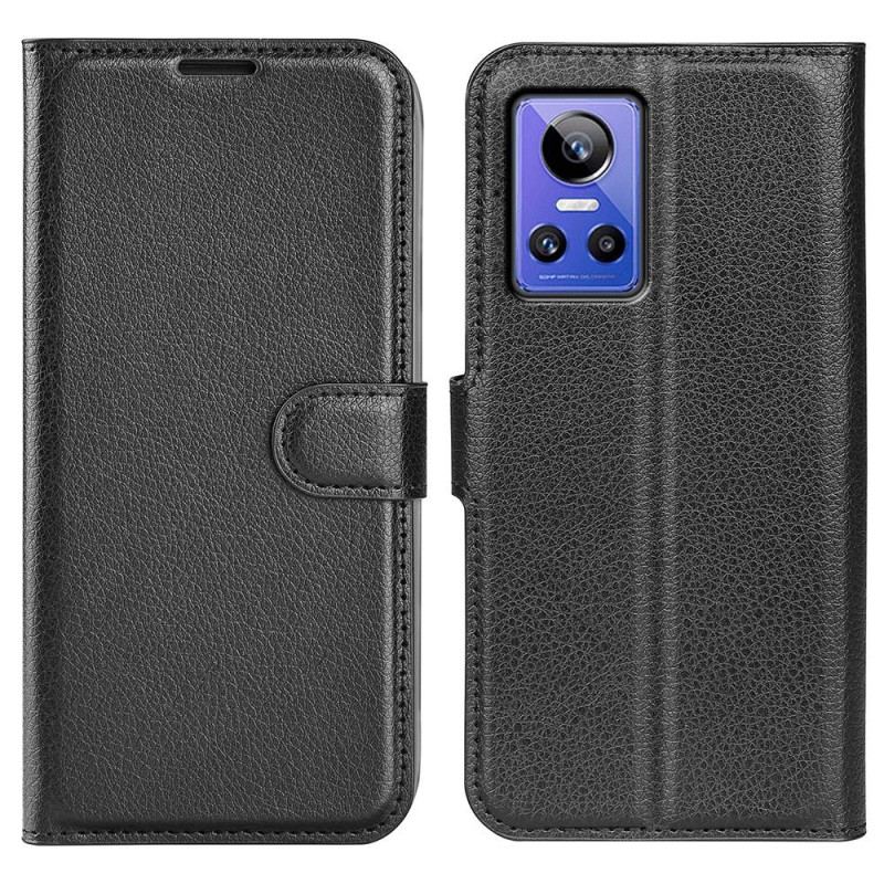Capa Folio Para Realme GT Neo 3 Couro Sintético Com Textura De Lichia
