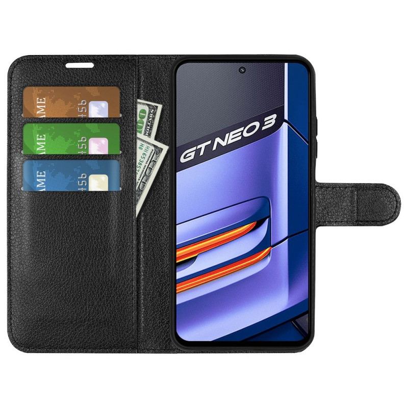 Capa Folio Para Realme GT Neo 3 Couro Sintético Com Textura De Lichia