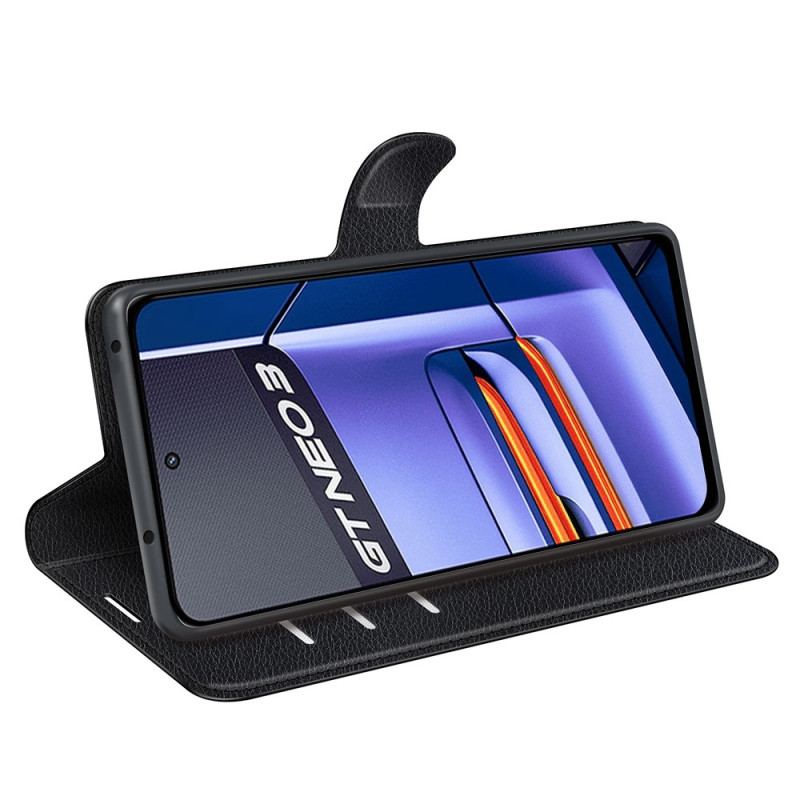 Capa Folio Para Realme GT Neo 3 Couro Sintético Com Textura De Lichia