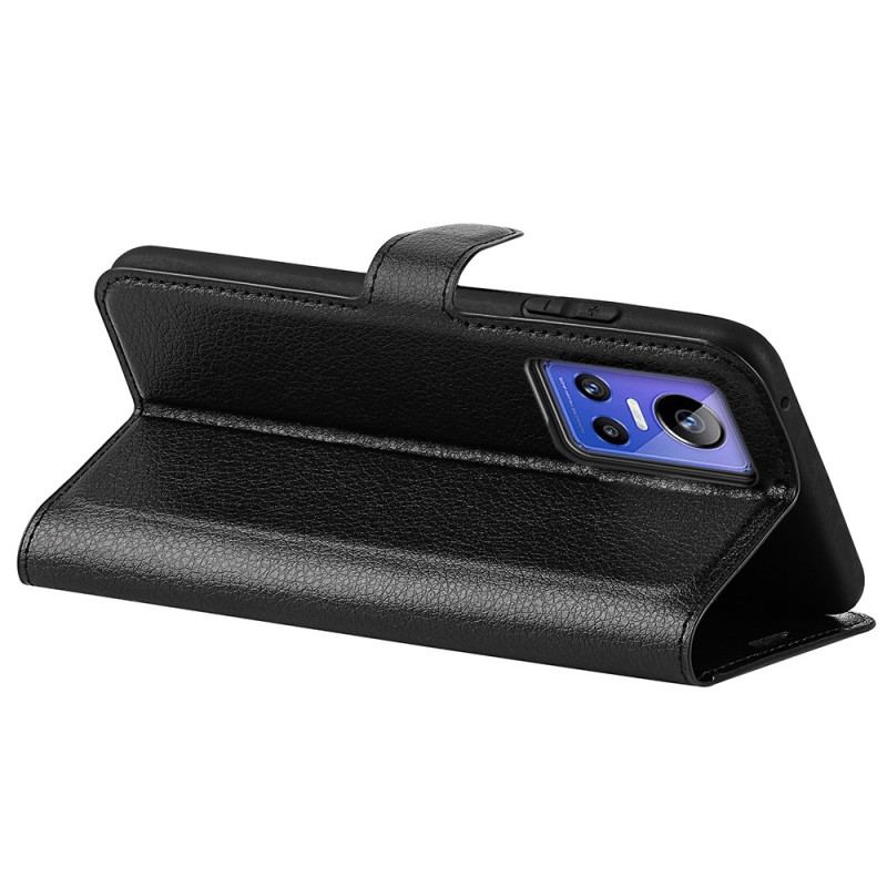 Capa Folio Para Realme GT Neo 3 Couro Sintético Com Textura De Lichia
