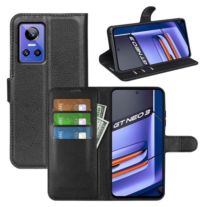 Capa Folio Para Realme GT Neo 3 Couro Sintético Com Textura De Lichia