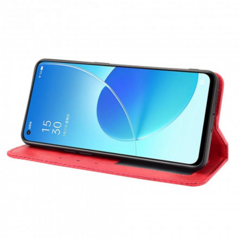 Capa De Celular Para Oppo Reno 6 5G Flip Efeito Couro Vintage Estilizado