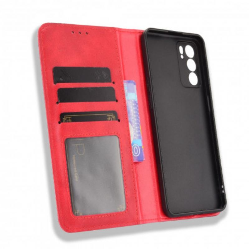 Capa De Celular Para Oppo Reno 6 5G Flip Efeito Couro Vintage Estilizado