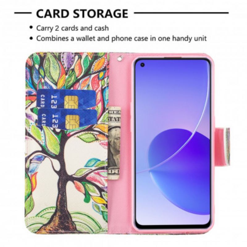 Capa De Couro Para Oppo Reno 6 5G Árvore Colorida