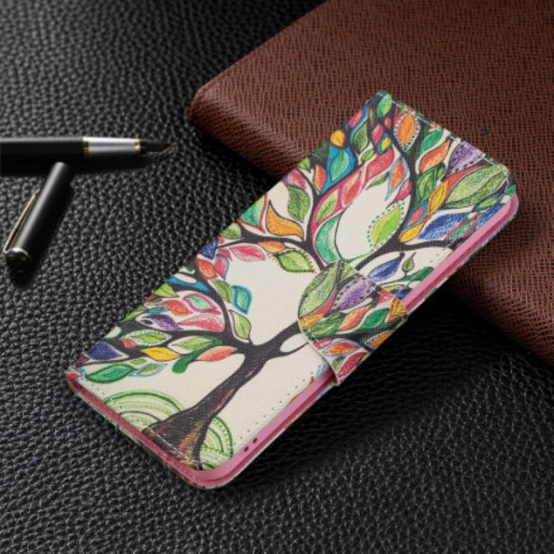 Capa De Couro Para Oppo Reno 6 5G Árvore Colorida