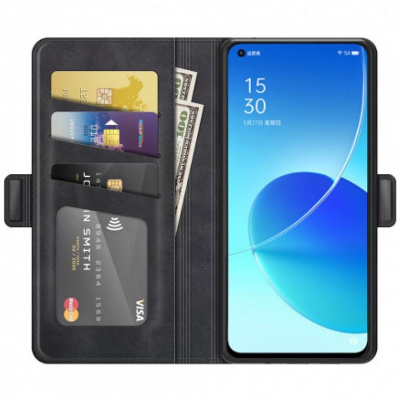 Capa De Couro Para Oppo Reno 6 5G Fecho Duplo