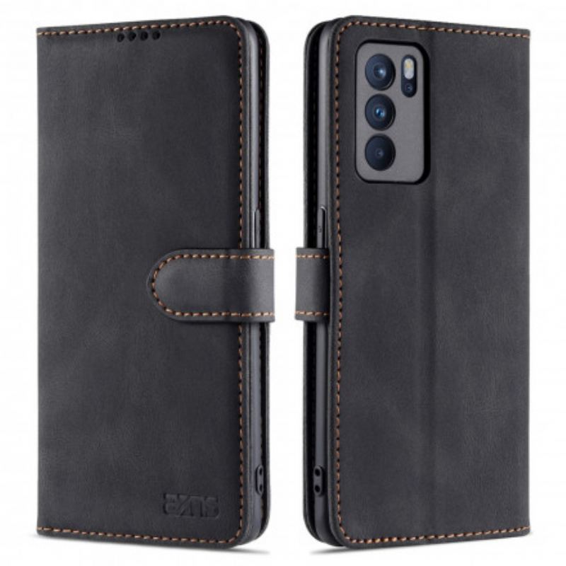 Capa Flip Para Oppo Reno 6 5G Alta Costura Com Efeito De Couro Azns