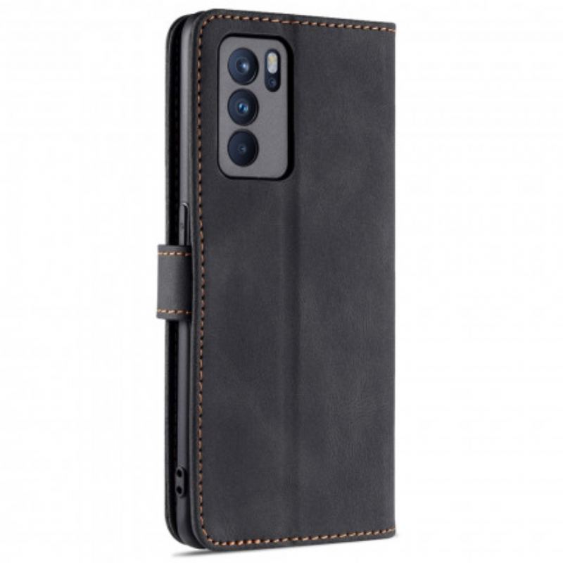 Capa Flip Para Oppo Reno 6 5G Alta Costura Com Efeito De Couro Azns