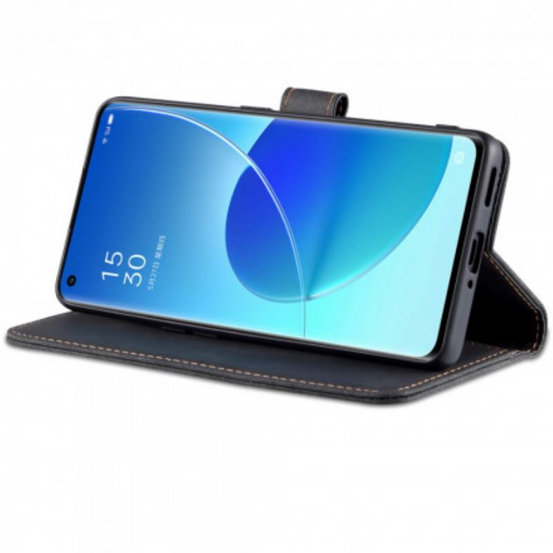 Capa Flip Para Oppo Reno 6 5G Alta Costura Com Efeito De Couro Azns