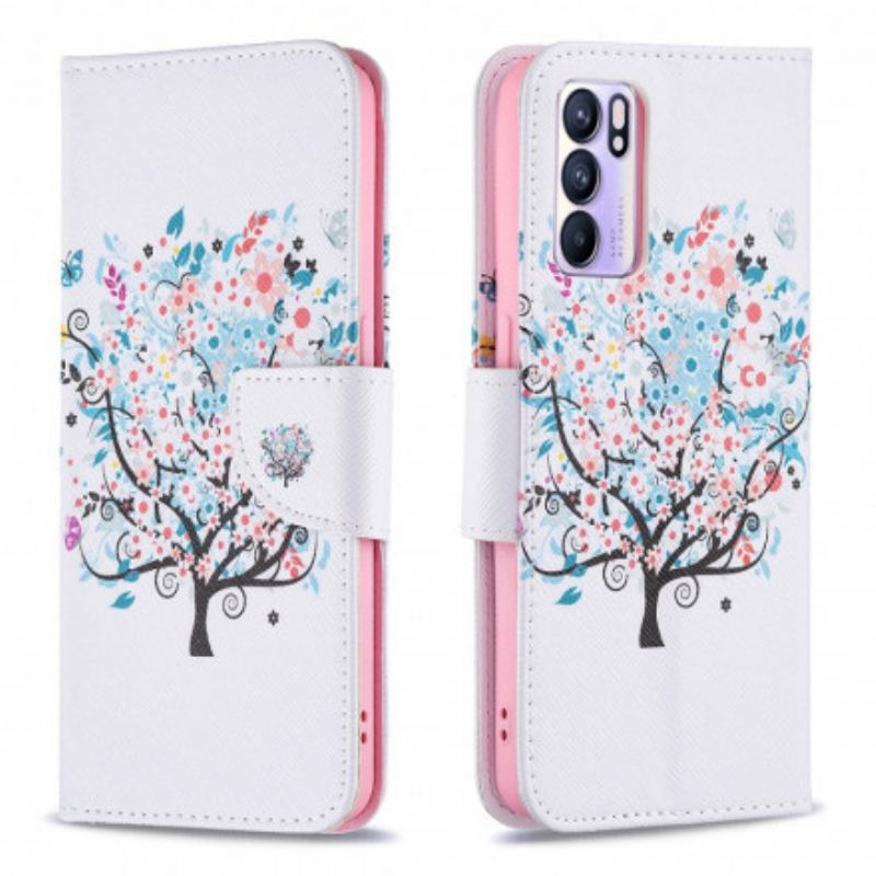 Capa Flip Para Oppo Reno 6 5G Árvore Florida