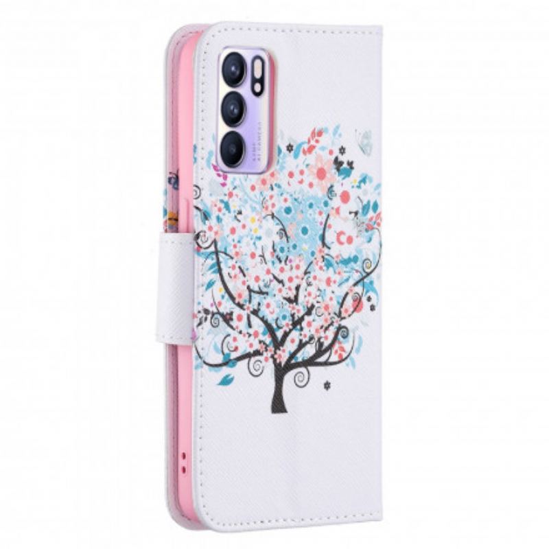 Capa Flip Para Oppo Reno 6 5G Árvore Florida