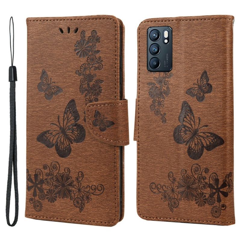 Capa Folio Para Oppo Reno 6 5G De Cordão Borboletas Esplêndidas