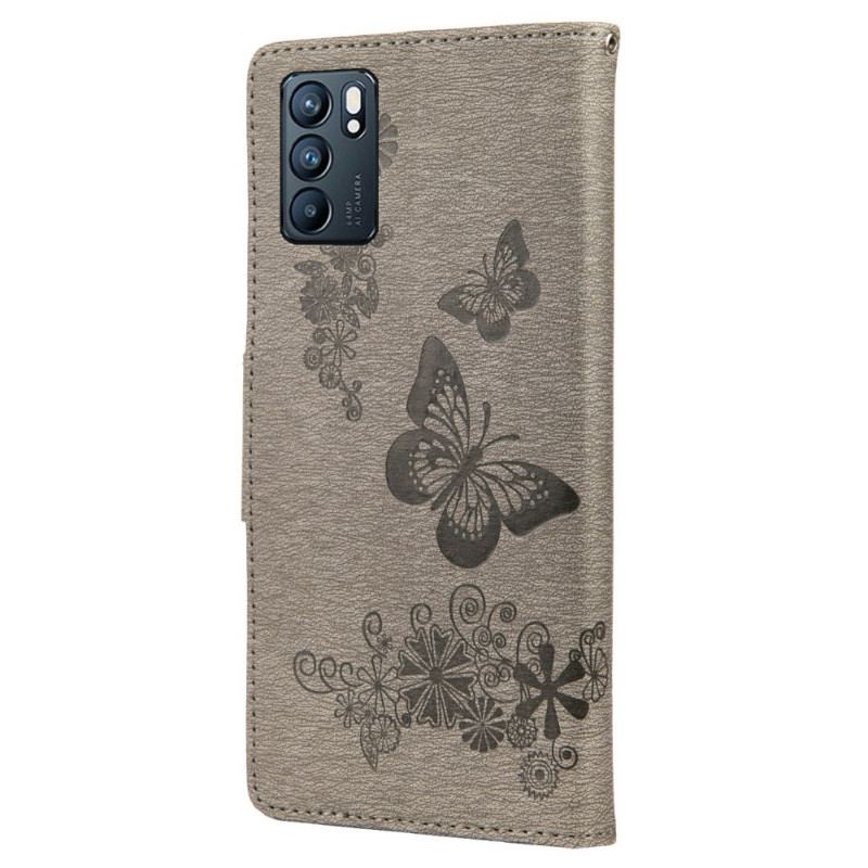 Capa Folio Para Oppo Reno 6 5G De Cordão Borboletas Esplêndidas