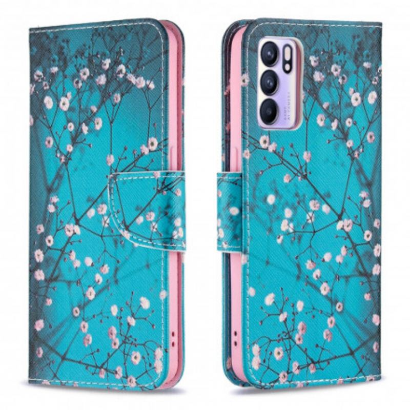 Capa Folio Para Oppo Reno 6 5G Ramos Floridos