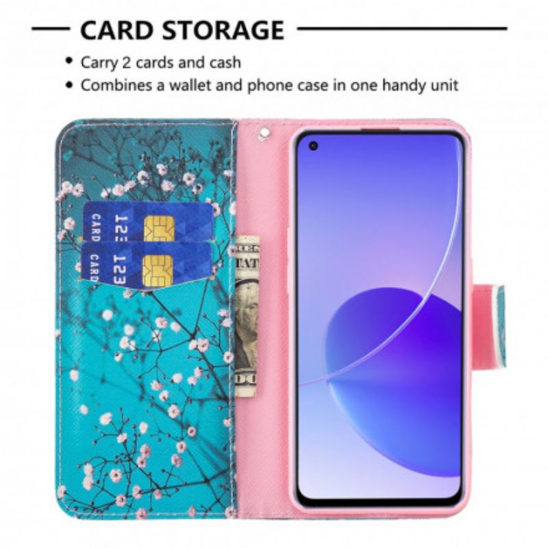 Capa Folio Para Oppo Reno 6 5G Ramos Floridos