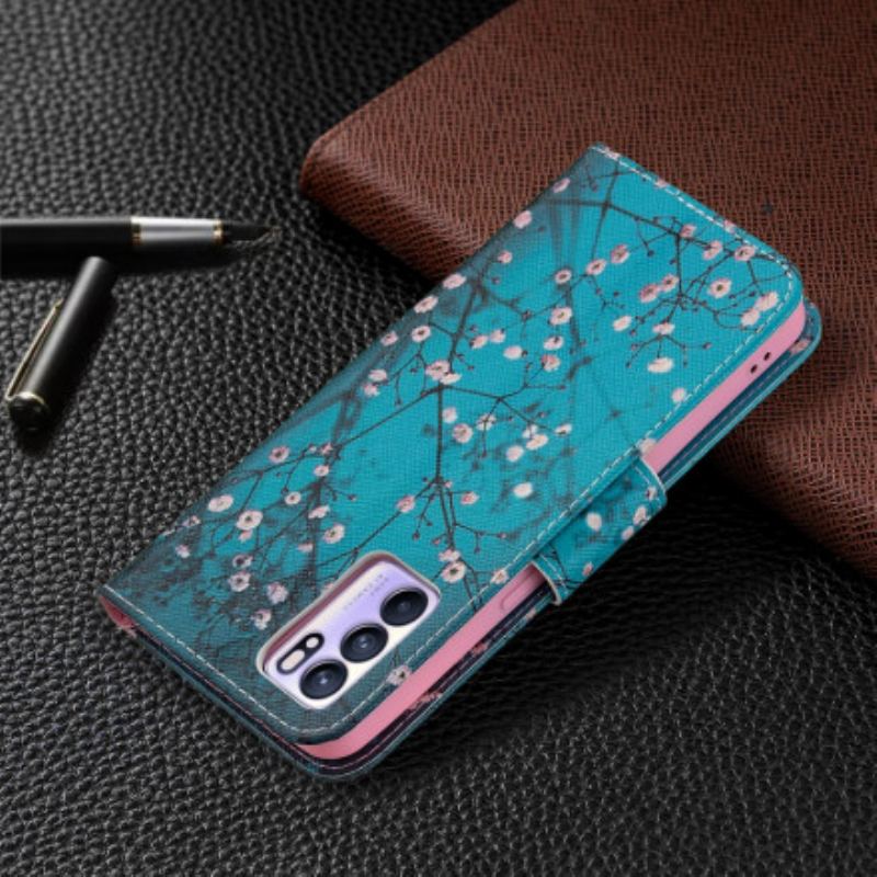 Capa Folio Para Oppo Reno 6 5G Ramos Floridos