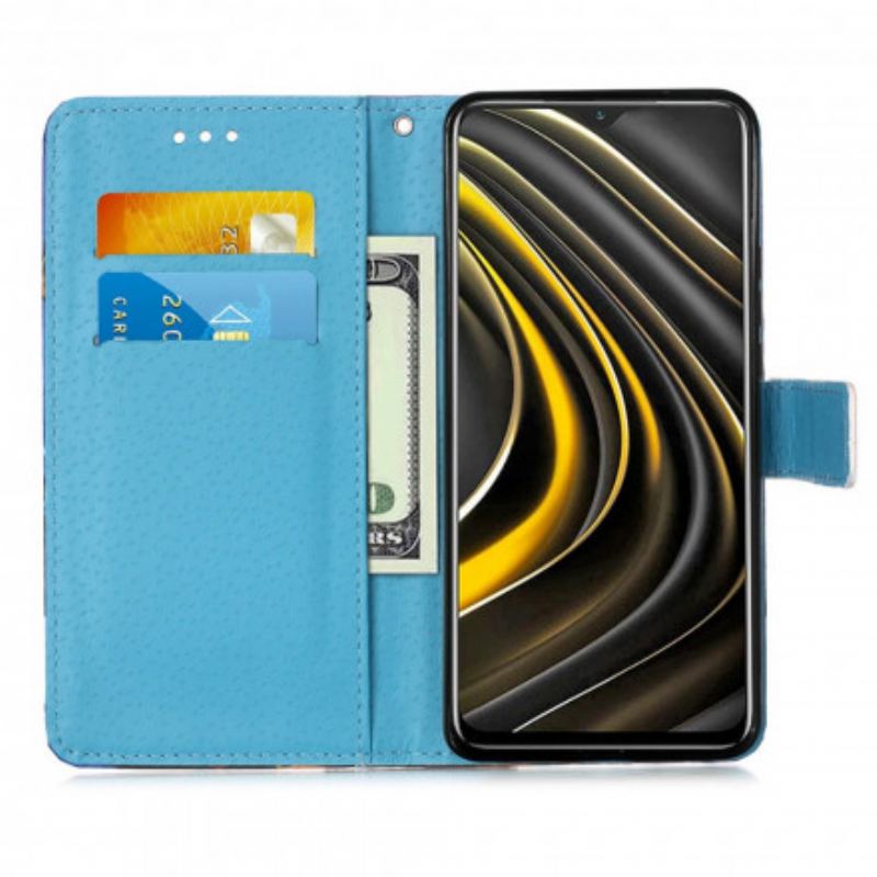 Capa Em Pele Para Poco M3 De Cordão Paisagem Lanyard Daydreams