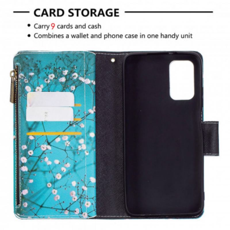 Capa Folio Para Poco M3 Bolso De Árvore Com Zíper