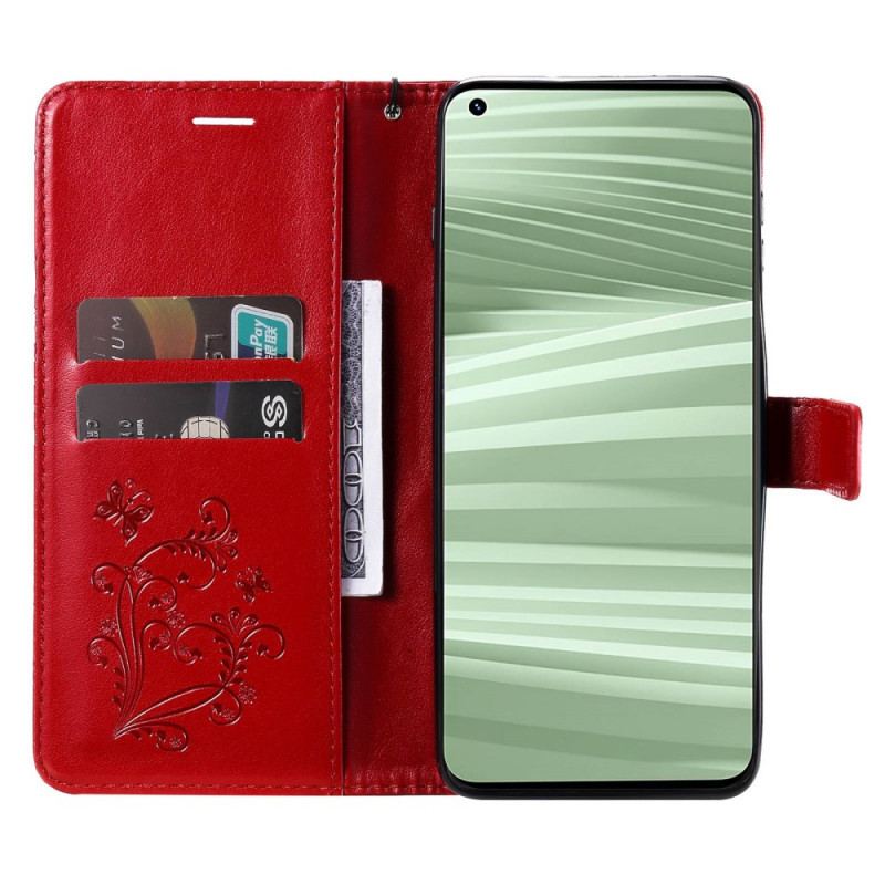 Capa De Couro Para Realme GT2 Pro De Cordão Borboletas Gigantes