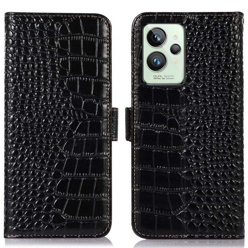 Capa De Couro Para Realme GT2 Pro Couro Genuíno Estilo Crocodilo Rfid