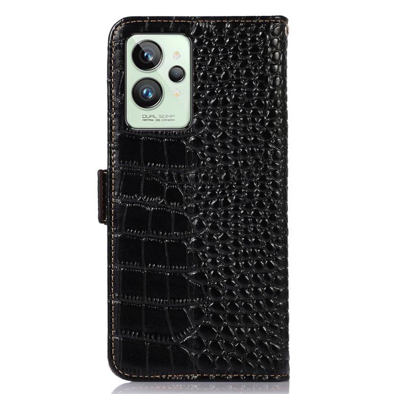 Capa De Couro Para Realme GT2 Pro Couro Genuíno Estilo Crocodilo Rfid