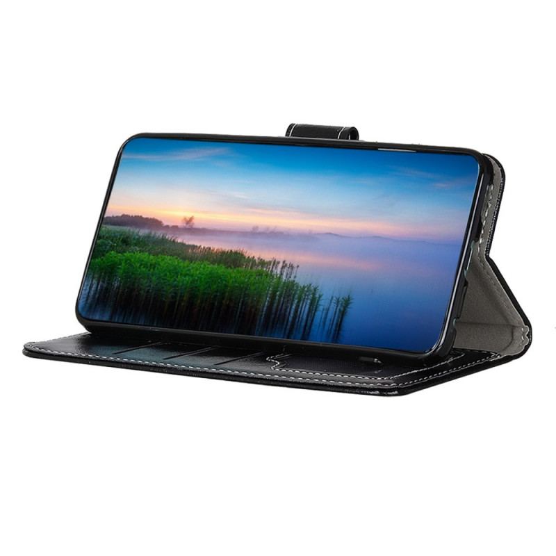 Capa Flip Para Realme GT2 Pro Envernizado Com Costuras