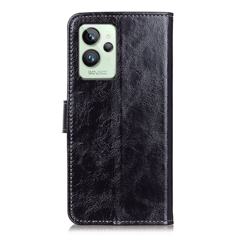 Capa Flip Para Realme GT2 Pro Envernizado Com Costuras