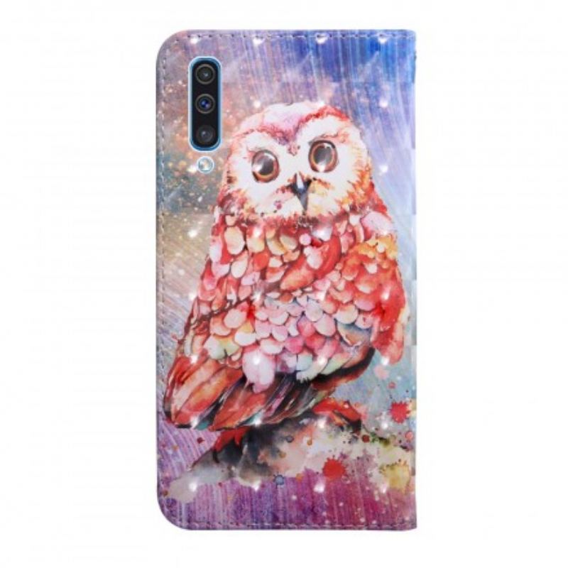 Capa De Couro Para Samsung Galaxy A50 Coruja O Pintor