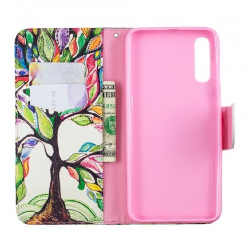 Capa Em Pele Para Samsung Galaxy A50 Árvore Colorida