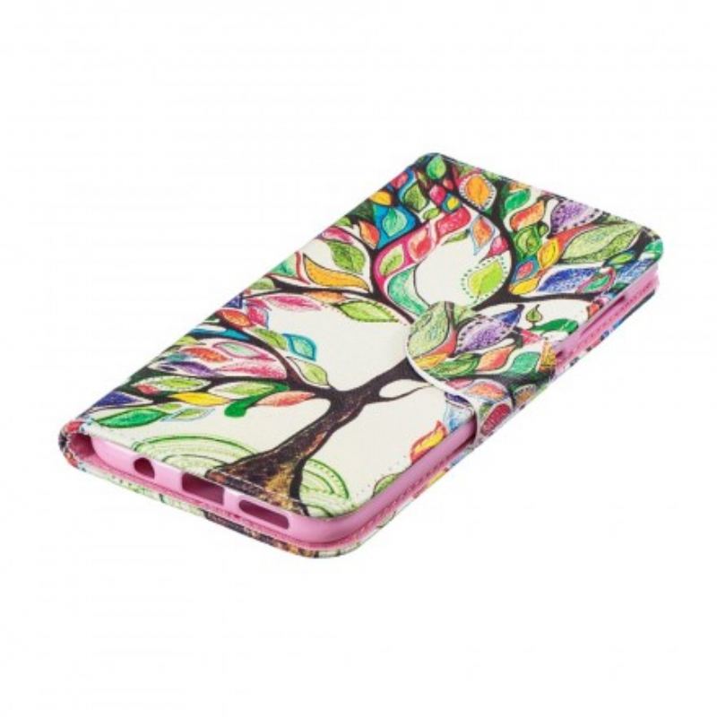 Capa Em Pele Para Samsung Galaxy A50 Árvore Colorida