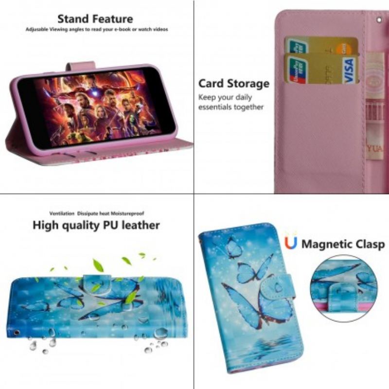 Capa Flip Para Samsung Galaxy A50 Borboletas Azuis Voando