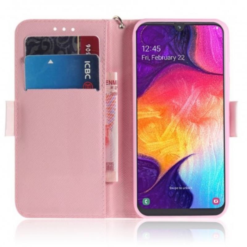 Capa Flip Para Samsung Galaxy A50 De Cordão Panda Love Com Cordão