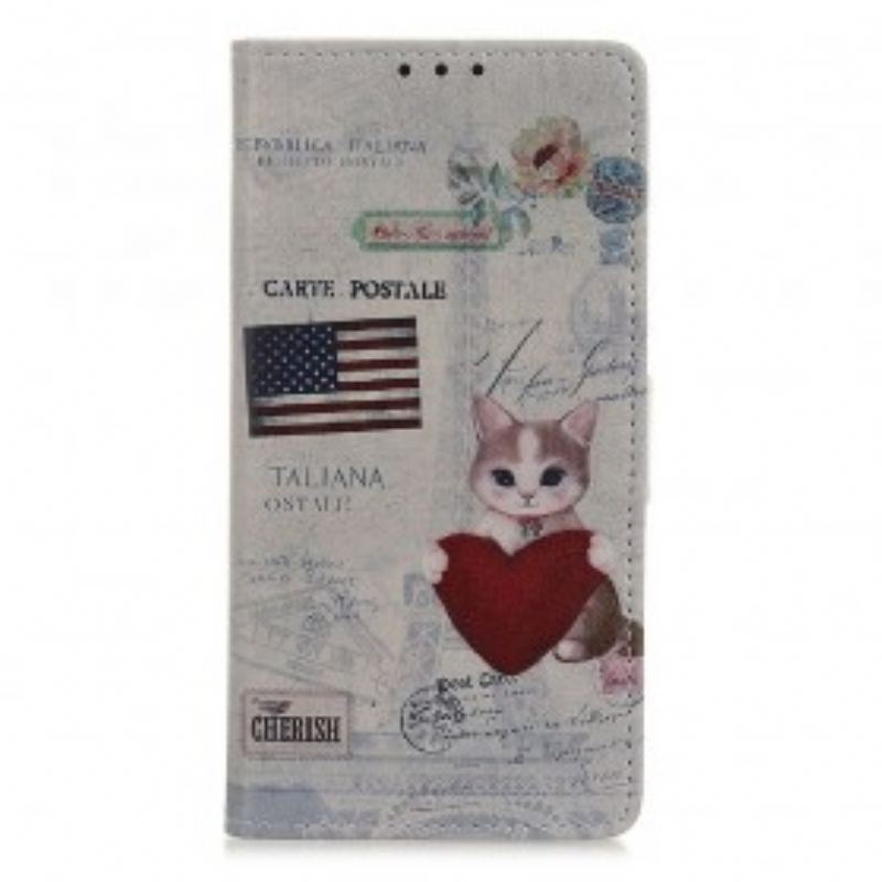 Capa Folio Para Samsung Galaxy A50 Gato Viajante