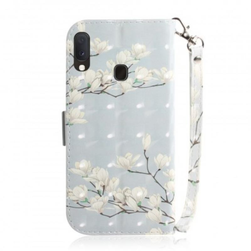 Capa De Couro Para Samsung Galaxy A20e De Cordão Árvore De Flores De Cinta