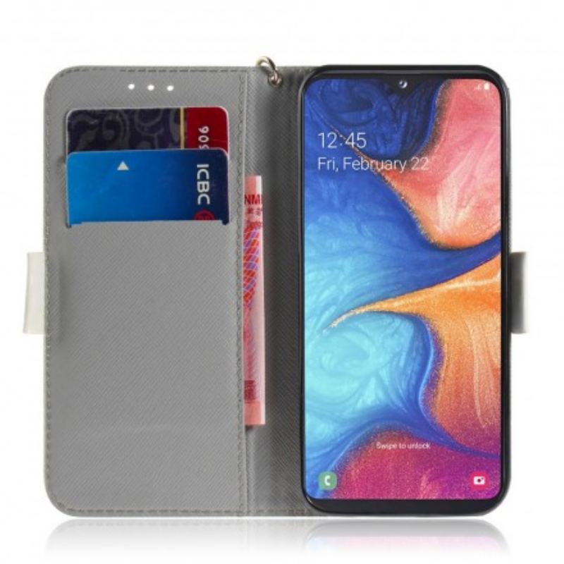 Capa De Couro Para Samsung Galaxy A20e De Cordão Tomate No Gato Com Uma Alça