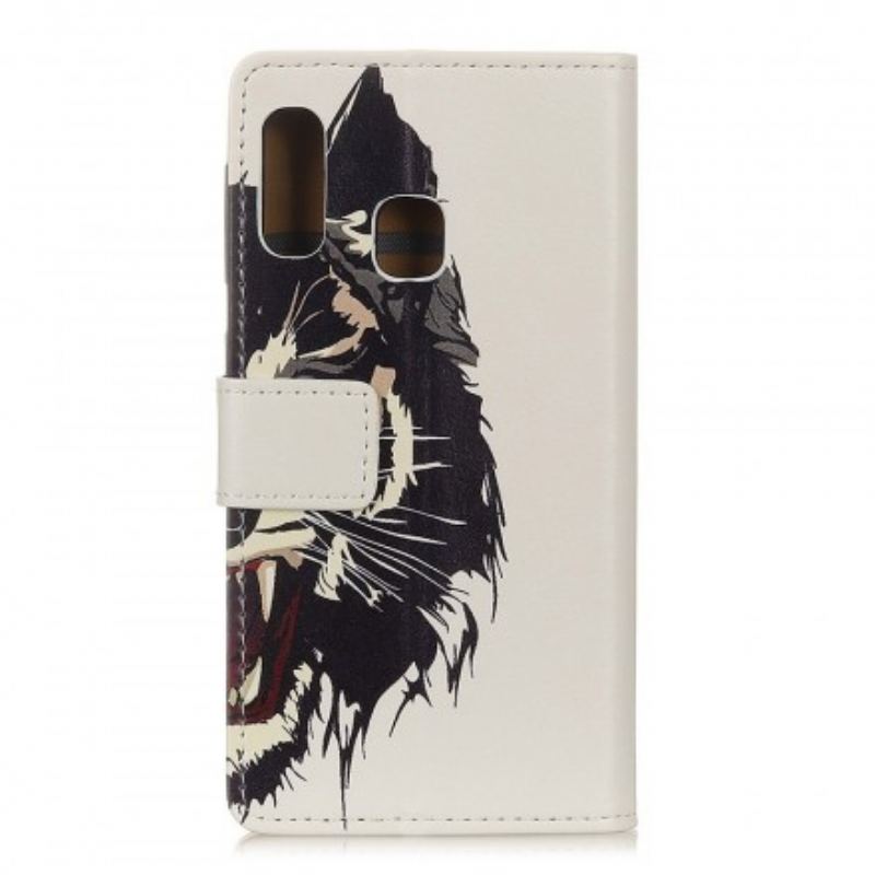Capa De Couro Para Samsung Galaxy A20e Tigre Feroz
