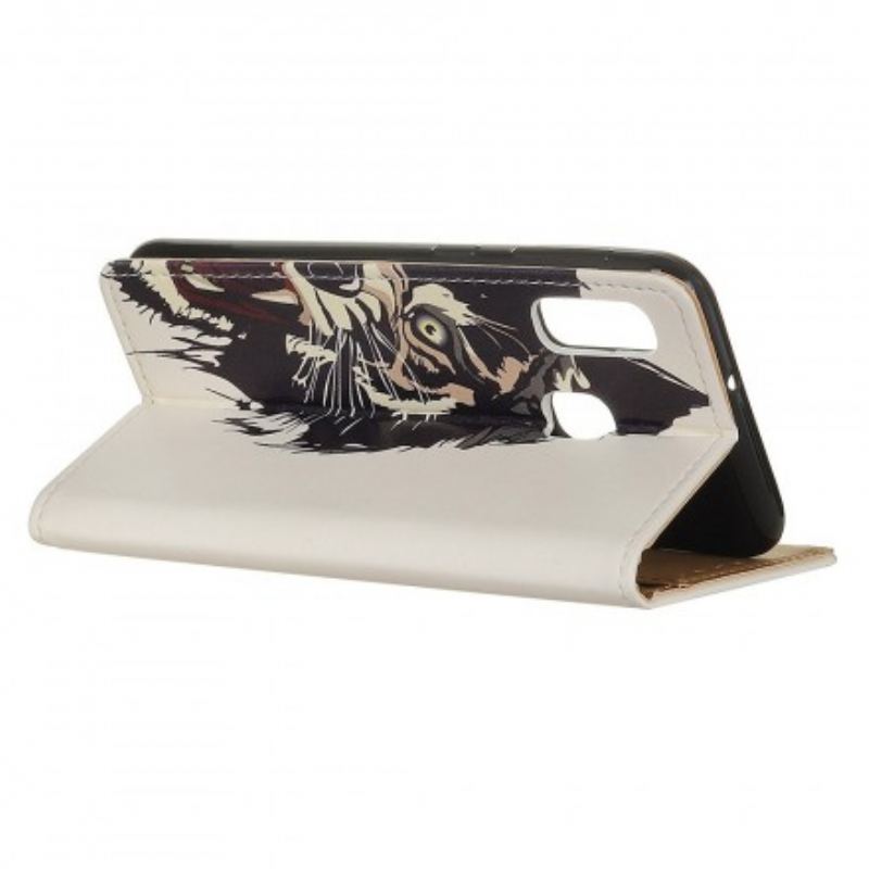 Capa De Couro Para Samsung Galaxy A20e Tigre Feroz