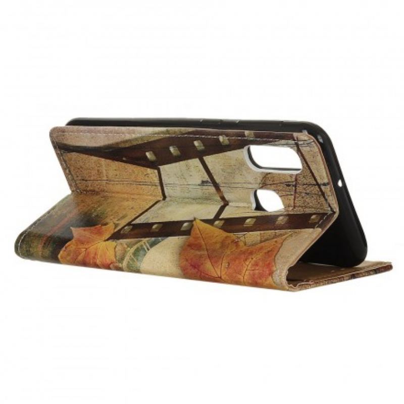 Capa De Couro Para Samsung Galaxy A20e Torre Eiffel No Outono
