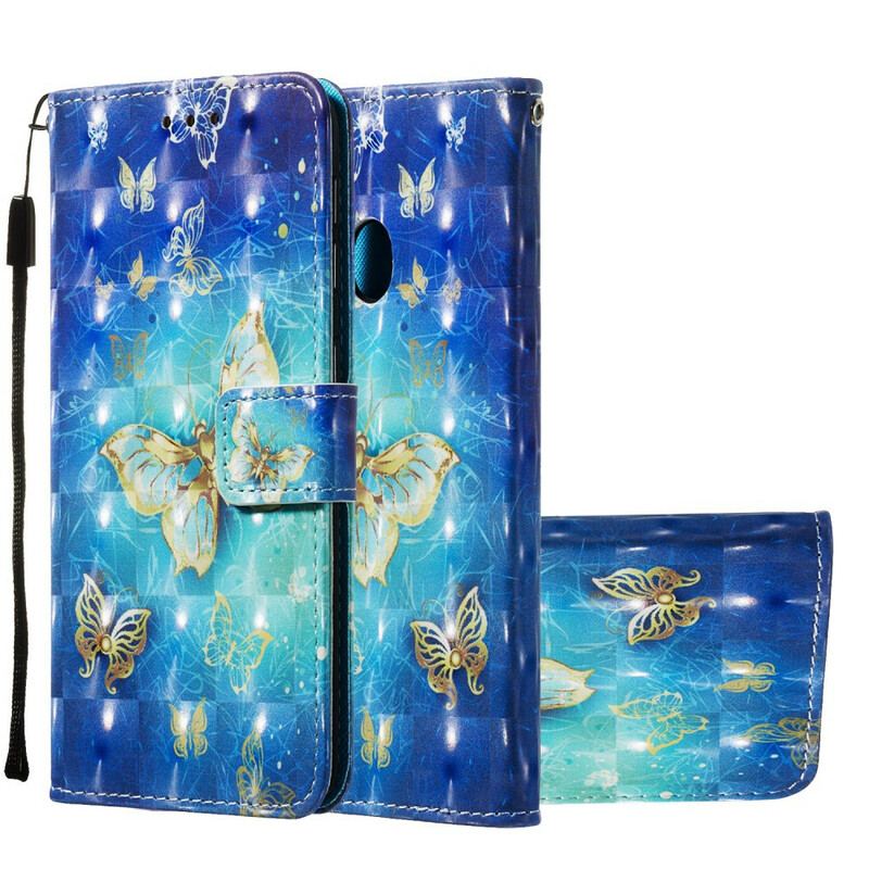 Capa Flip Para Samsung Galaxy A20e Borboletas Douradas