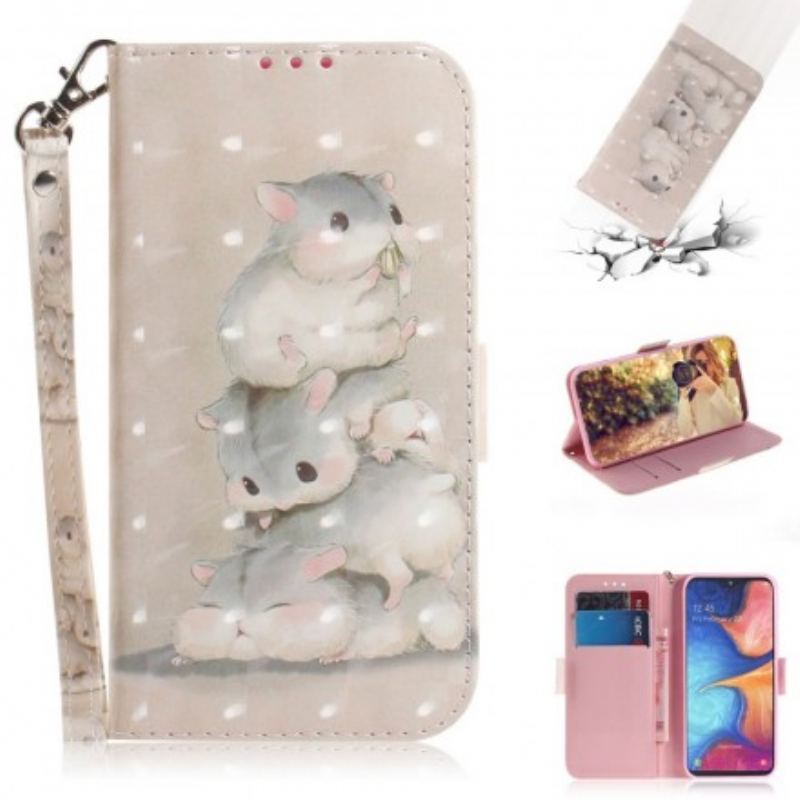 Capa Flip Para Samsung Galaxy A20e De Cordão Hamsters Tanga