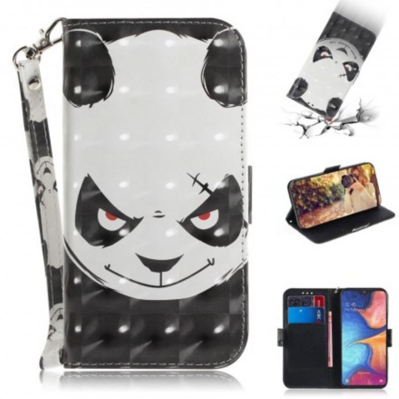 Capa Flip Para Samsung Galaxy A20e De Cordão Panda Irritado Com Cordão