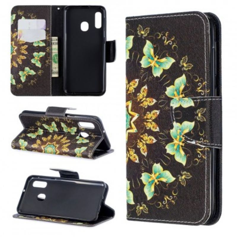 Capa Flip Para Samsung Galaxy A20e Mandalas Borboletas
