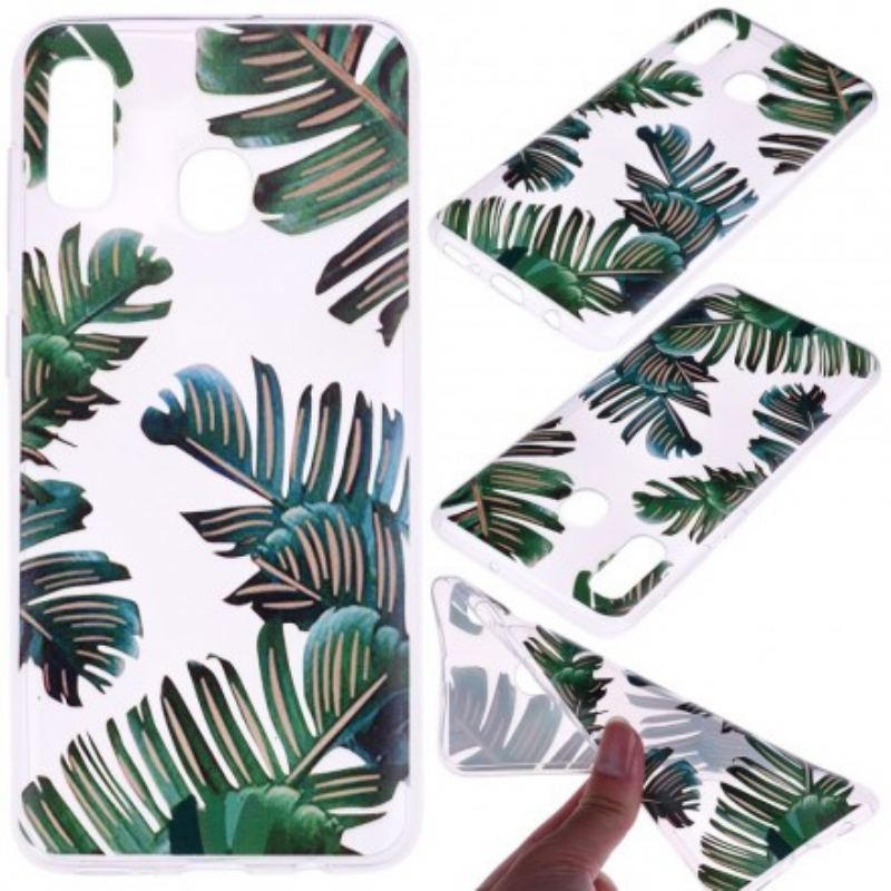 Capa Para Samsung Galaxy A20e Folhas Verdes Sem Costura