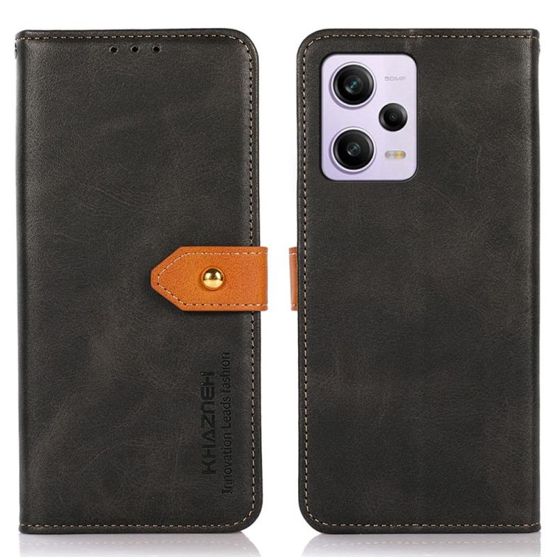 Capa Em Pele Para Xiaomi Redmi Note 12 Pro Plus Fecho Dourado Bicolor Khazneh