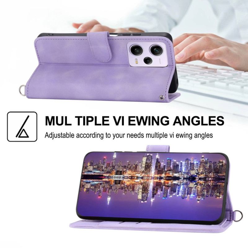 Capa Flip Para Poco X5 Pro 5G Floral Com Alça E Alça De Ombro