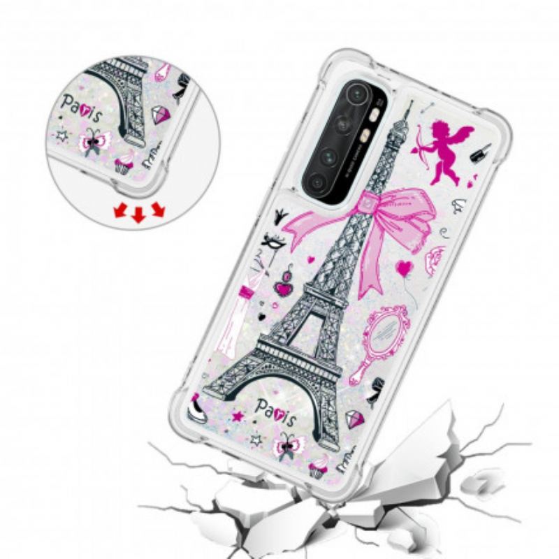 Capa De Celular Para Xiaomi Mi Note 10 Lite As Lantejoulas Da Torre Eiffel