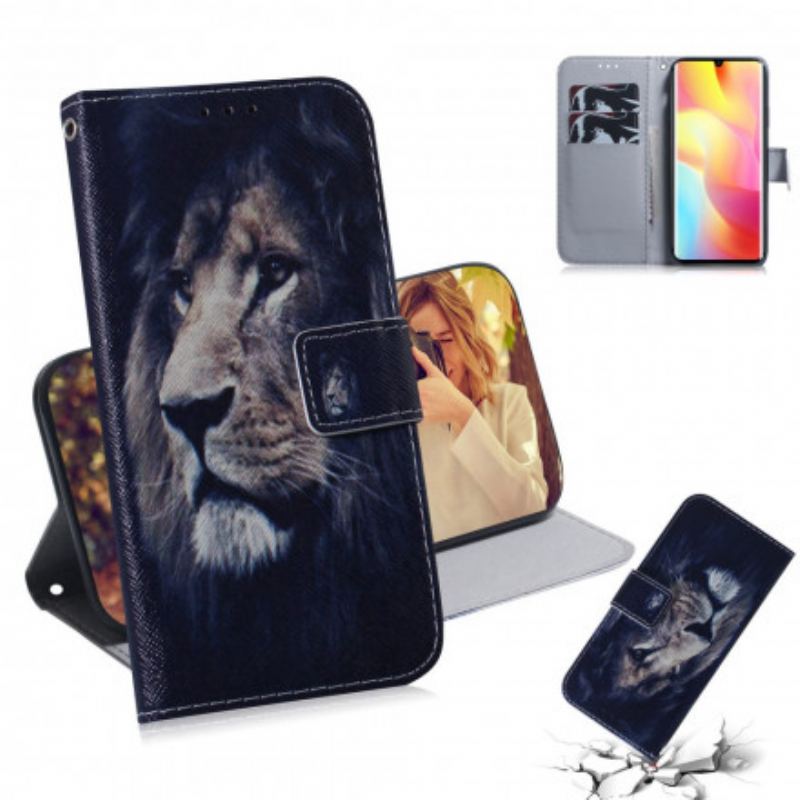 Capa De Couro Para Xiaomi Mi Note 10 Lite Leão Sonhador