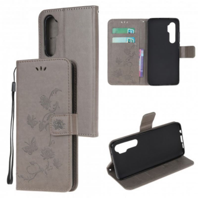 Capa Folio Para Xiaomi Mi Note 10 Lite Borboletas E Flores Asiáticas
