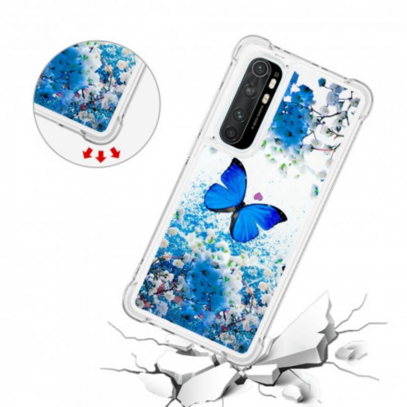 Capa Para Xiaomi Mi Note 10 Lite Borboletas Azuis Brilhantes